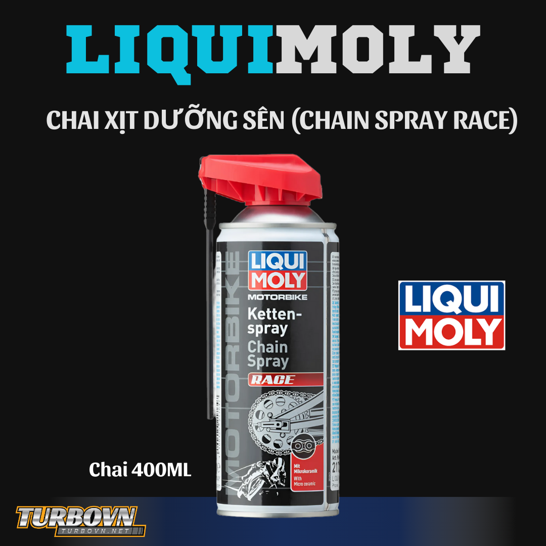 CHAI XỊT DƯỠNG SÊN CAO CẤP, ĐỘ BÁM DÍNH CAO LIQUI MOLY ( MOTORBIKE CHAIN SPRAY RACE ) - 21764 - 400ML